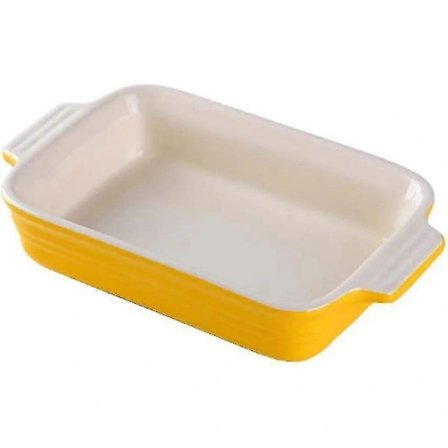 Gul rektangulær keramisk bageform med håndtag - Individuel lasagneform
