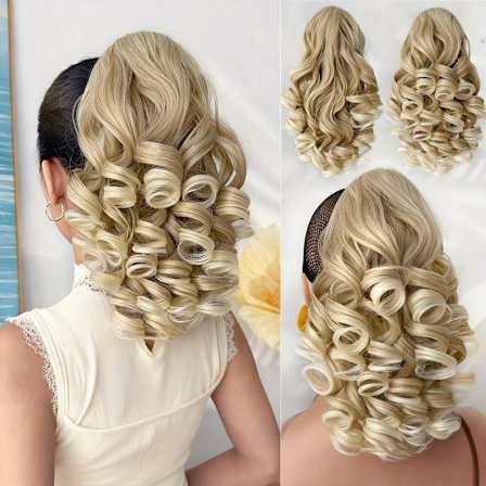 Brun Vinrød Blandet Farve Hestehale Hår Extensions, 14 tommer (ca. 36,0 cm) Let Krøllet Snøre Hestehale, Lang Tyk Falsk Hestehale, M...