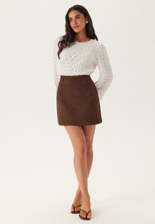 Bubbleroom - Faux Suede Mini Skirt - Brown - Kläder