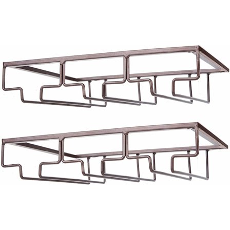 Vinglasophæng - Under skab ophæng til vinglas, 2 stk. Metalophæng til opbevaring af glas til bar, køkken, brun