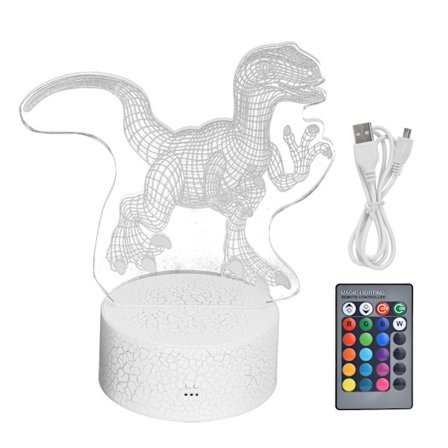 Dinosaurie 3D Nattlampa 16 Färger 4 Lägen RGB Dimbar Touchkontroll Fjärrkontroll Lampa