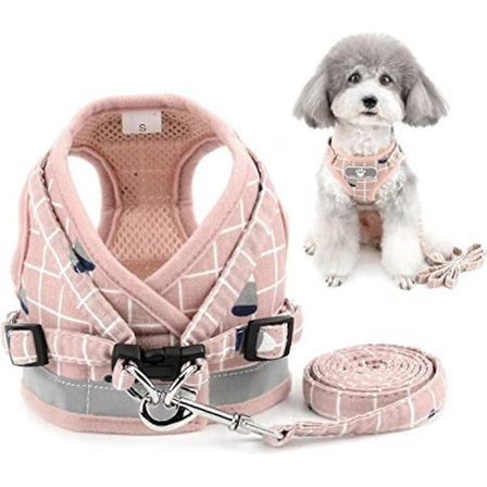 No-Pull Lille Hundesele og Snor Sæt Justerbar Reflekterende Step-in Chihuahua Veste Seler Mesh Hvalpejakke til Drenge Piger Kæledyr Hunde Katte Pink L