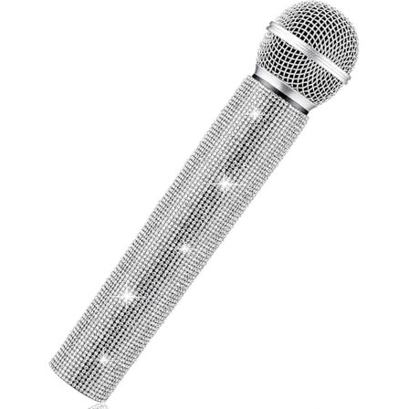 Mikrofonrekvisitt i plast, lekemikrofon, glitterbesatt mikrofon for disco-scene, live-sending (sølv)
