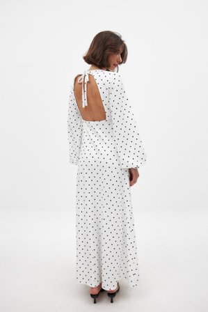 NA-KD Robe longue à manches bouffantes et dos ouvert - Robe imprimée - À pois - L