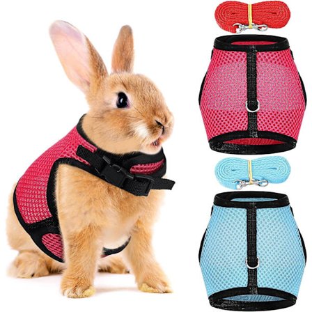 2 stk Kaninsele med Elastisk Taukobbel Justerbar Myk Sele for Små Dyr Jogging Gåing Løping Sele for Kjæledyr Kitty Katt Marsvin