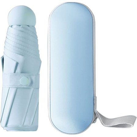 Foldbar paraply 6 ribber mini paraply lille paraply med taske mini anti-ultraviolet paraply hurtigtørrende ultralet og kompakt (blå)