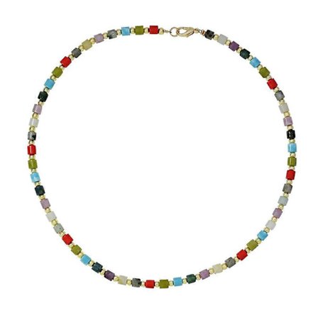 Fransk feriestil sommer blandet farge agat kort halskjede dame semi-edelsten kragebeinskjede håndlagde smykker