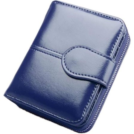 Lommebok i ekte skinn med RFID-blokkeringsvindu, mørkeblå, S