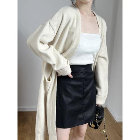 Damstickad höst vintertröja mellanlång kappa Elegant yttersjal kofta Beige 97*112*50cm