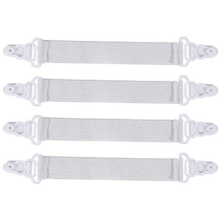 Set med 4 elastiska sängöverkast, lakan, sängöverkast, sträckare, spännband, sil, vit