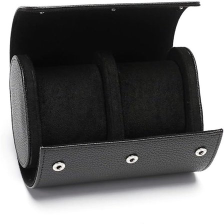 Klokkeoppbevaringsboks - Doble klokkespor - Svart klokkeoppbevaringsboks i skinn