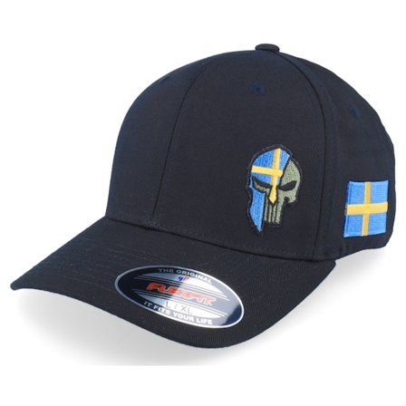 Army Head - Svart flexfit Caps - Sverige Sweden Color Army Skull Black Flexfit @ Hatstore