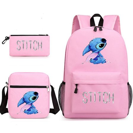 3-delt Set Stitch Ryggsekk Skulderryggsekk Canvas PINK C C