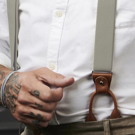 Bretelle larghe grigio chiaro convertibili per uomini - Bretelle per bottoni