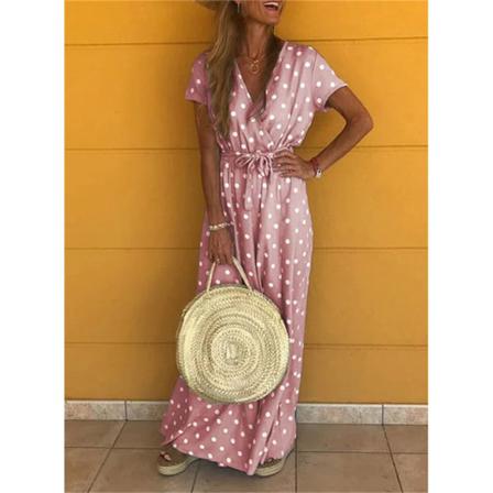 Klänning Dam Summer Spot Style Sexig V-neck Wave Point Bohemian C