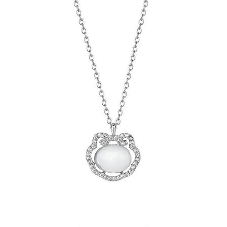 Longevity Lock Halskæde, S925 Sterling Sølv Hvid Kalcedon Mikro-Indlagt Zirkon Vintage Lykkebringende Sky Dame Clavicle Kæde 21-50cm