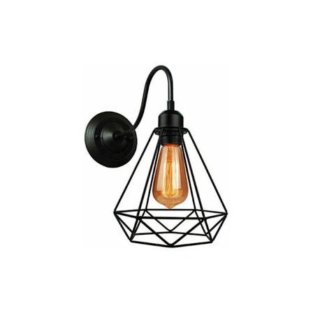 Vintage Industriell Diamant Vägglampa Metallbur Retro Vägglampa för Heminredning Vardagsrum Kök Hall Sovrum Café Bar Svart CHAM