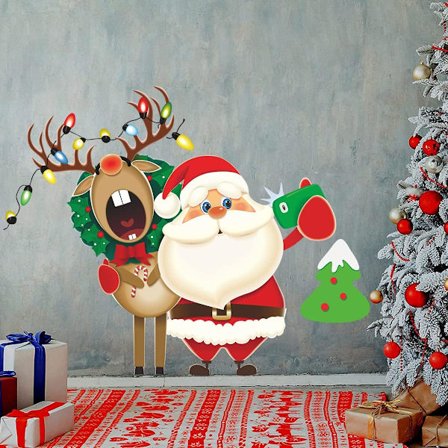God Jul Väggdekaler Avtagbara Klistermärken, Jultomten Ren