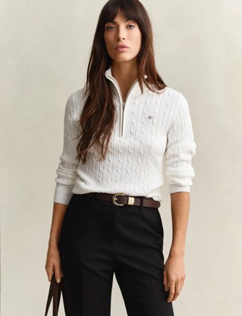 GANT Stretch Cotton Cable Half-Zip - White - XXL