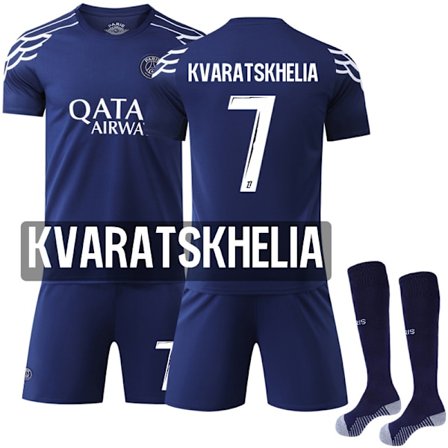 2024-2025 Paris Saint-Germain Bortedrakt Fotballdraktsett Barn Voksen Nr. 7 Kvaratskhelia