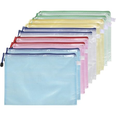 "QD" 10 st A5 Plastfickor, Zip-påsar A5 Nät Dokumentmapp för Filförvaring, Skola