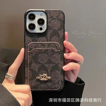 Etui til iPhone 15promax Mørkebrun Wallet med Kortholder Stort Mærke Læder