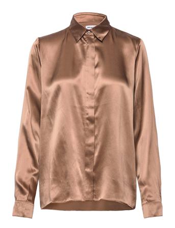 Gisa Satin Shirt Langermet Skjorte Brun Ahlvar Gallery