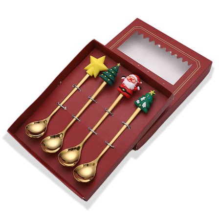 Juleskesæt Jul Røreske Kreativt Rustfrit Stål Kaffe Teske Suppeske Dessertskeske til Drikkeomrøring Milkshakeblanding