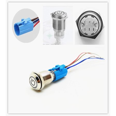 Bilhorn-knapkontakt, knapkontakt, indikatorlys, 12V, selvlåsende trykknapkontakt, 16mm rød LED, metal, vandtæt, øjeblikkelig trykknapkontakt