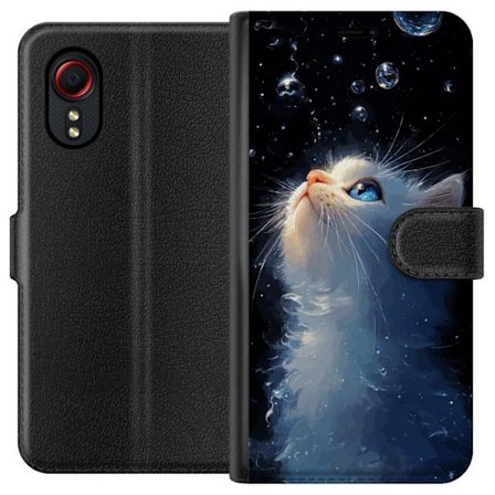 Kompatibelt Lommeboketui til Samsung Samsung Galaxy Xcover 5 Stjernekatte Drøm motiv med hvit katt som ser mot stjernehimmelen, magiskt drømmeaktig