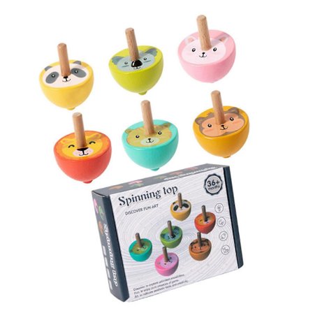 6 kpl Sarjakuva Puiset Hyrrät Lelu Lapsille Turvallinen Klassinen Pöytäpeli Pyörivä Gyro Lelu Hienomotoristen Taitojen Kehittämiseen Monivärinen[D]