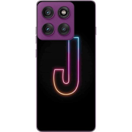 Yhteensopiva Puhelinkuori Motorola Motorola Edge 60 Pro Minimaalinen neonkirjain J värien vaihtuessa valossa mustaa taustaa vasten