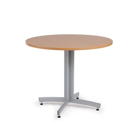 Small Round Canteen Table | 900x720 mm | Silver/Beech Laminate | Round Table - AJ Products