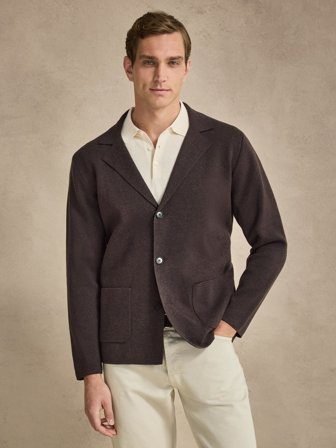 John Henric Men's Dunkelbraunes Stricksakko Regular Fit Size M