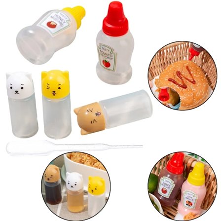 5-pack Mini Ketchupflaska Honungsflaska Portabel Kryddflaska Såsflaska Salladsdressingflaska Klämflaska Besticklåda Lunchlåda Tillbehör