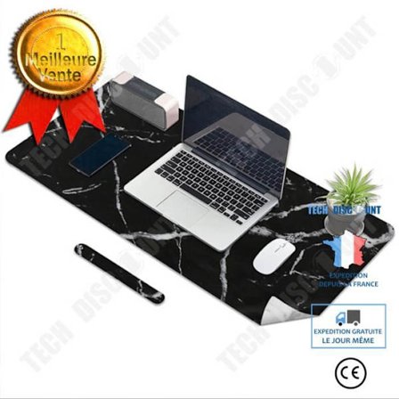 Skrivunderlägg för kontor - TD - Dubbelsidig marmor - Högkvalitativt läder - 80x40CM - Svart