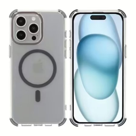 Rvelon Four-corner anti-falling magnetic suction Case For iPhone 15 Pro Gray