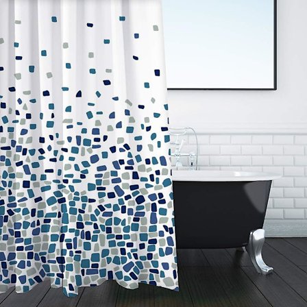 Bruseforhæng, til badekar og badeværelse, vaskbart, antimug og antibakterielt 180 x 180 cm (71 x 71 tommer) - 100 % polyester (mosaikmønster - blåt,