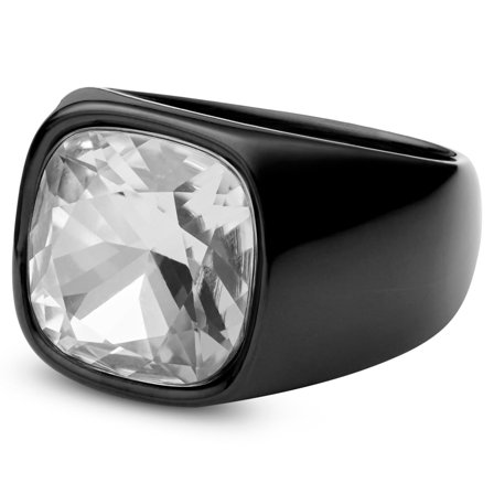 Inel negru Len Gravel cu cristal pentru bărbați - Inele tip sigiliu