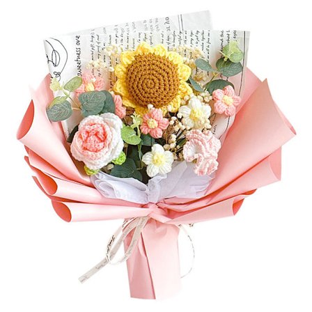 Hæklet buket, håndstrikket buket, hæklet buket kit strikkede blomster mors dag fødselsdag bryllup hjem dekoration, kvinders dag gave