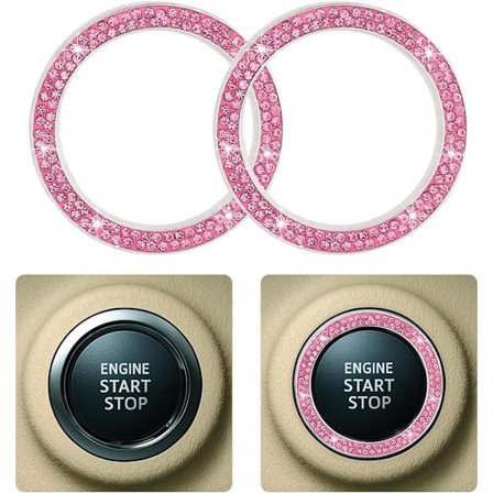 2 st Kristall Strass Bil Motor Start/Stopp Dekorationsring, Bil Bling Ring Kristall Bil Klistermärken Ringar Bil Dekaler Rosa/Dubbel Ring