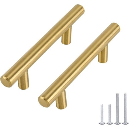 10 stk. Guld Køkkenhåndtag, Messinghåndtag til Skabe, Børstet Messing Rustfrit Stål Messinghåndtag til Skuffer, C/C 96 mm