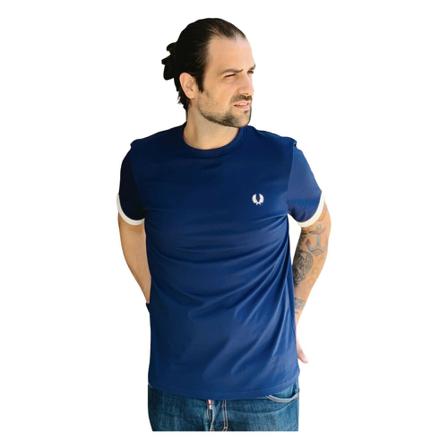 Fred Perry, Panelled Taped T-Shirt Niebieski, Mężczyzna, Rozmiar: S