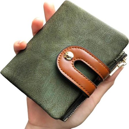 Damepunge Små RFID Dame Bifold Pung Med Lynlås Møntlomme, Mini Håndtaske Blød Kompakt Tynd (grøn) -AD11--O-