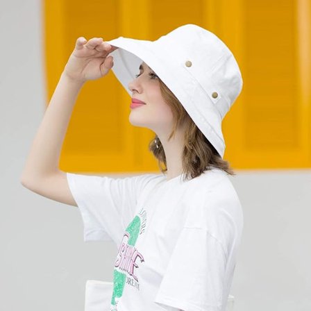 Bomullshatt med bred brem, UPF50 UV-beskyttelse, pakkbar strandhatt, sommerbøttehatt for reiser