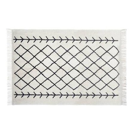 Puuvillamatto frangeilla - Musta ja valkoinen - 120 x 170 cm