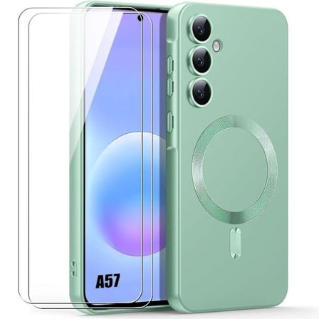 Magnetisk Cover - BOOLING - til Samsung Galaxy A57 5G - Slim Silikone - Grøn - 2 Tempererede Glas