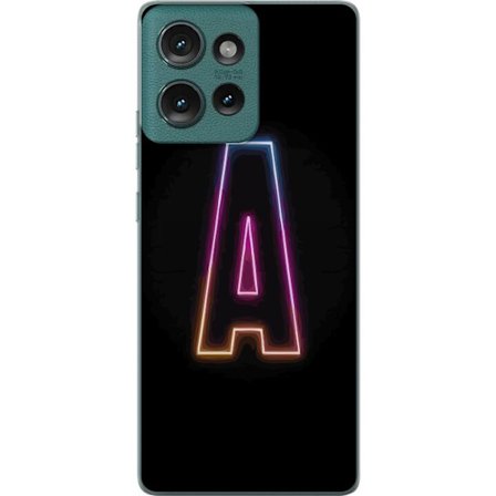 Kompatibel Mobilcover til Motorola Motorola Edge 50 Minimalistisk neonbogstav A i regnbuefarvet lys mod sort baggrund i moderne typografisk stil