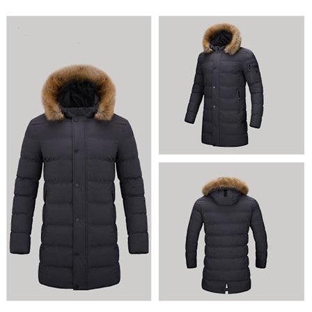 Herr avtagbar bomulls vindtät konstgjord päls huva parkas