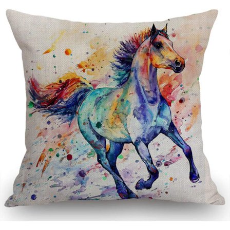 Akvarell løpende hest maleri kunst bomull lin putevar Ho